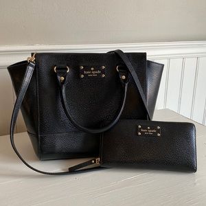 Kate spade black leather cross body and wallet combo !!